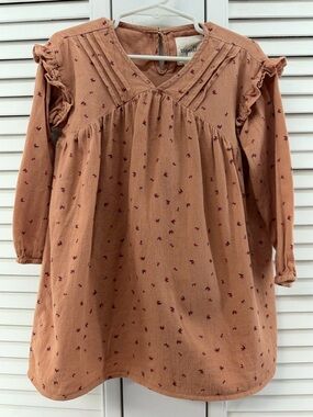 Vignette size 3Y Girls' Rust Floral Long-Sleeve Dress